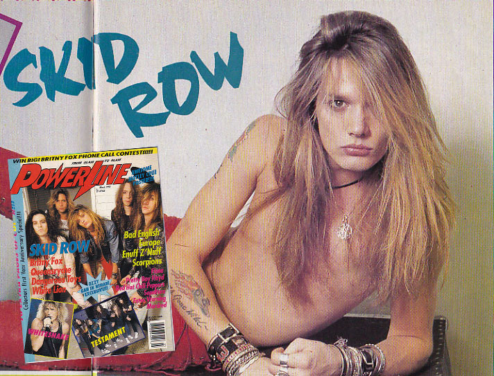 The Skid Row / Sebastian Bach spread for March 1990 Powerline issue