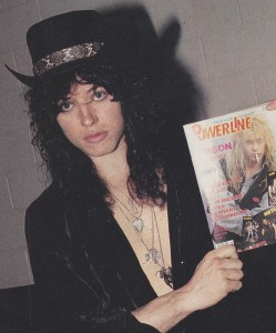 Tom Keifer in 1989 with a copy of Powerline Magazine.